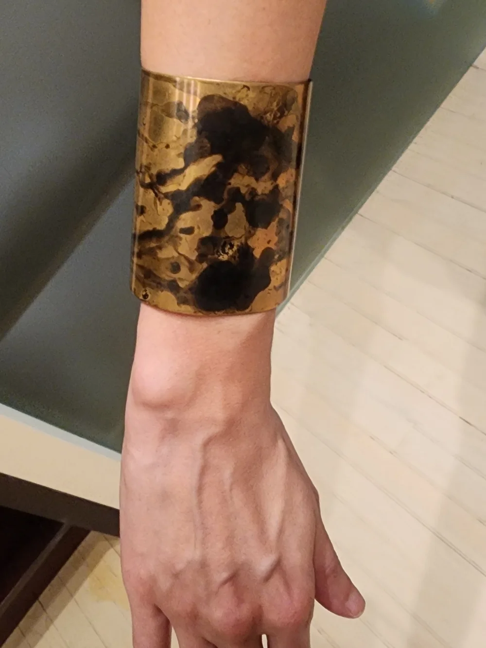 Mona Assemi Gold Plated Bronze Black Patina Statement Cuff Bracelet